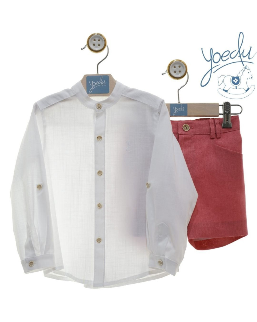 Conjunto niño camisa y bermuda fresa (talla pequeño)