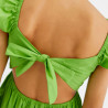 Vestido verde volantes hombros lazada espalda