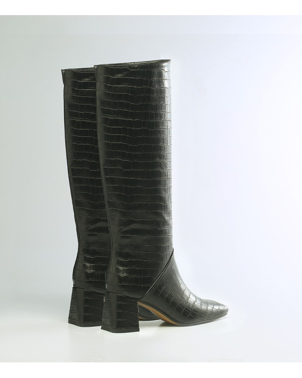Bota alta negra cocodrilo