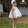 Vestido s/m blanco con lazo aguamarina