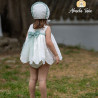 Vestido s/m blanco con lazo aguamarina