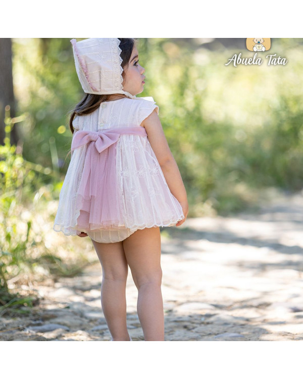 Jesusito tul bordado rosa empolvado (sin capota)