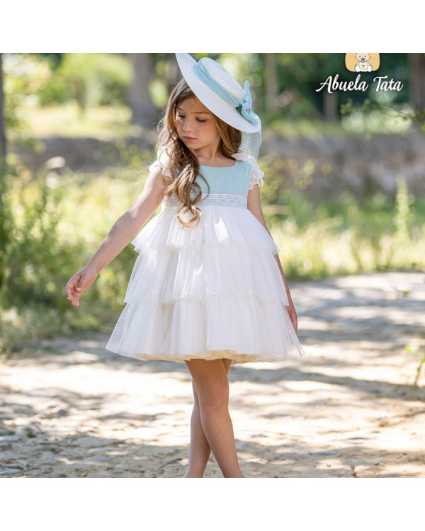 Vestido tul beige y  verde...
