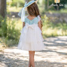 Vestido tul beige y  verde agua marina