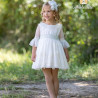 Vestido tul bordado beige lazo verde