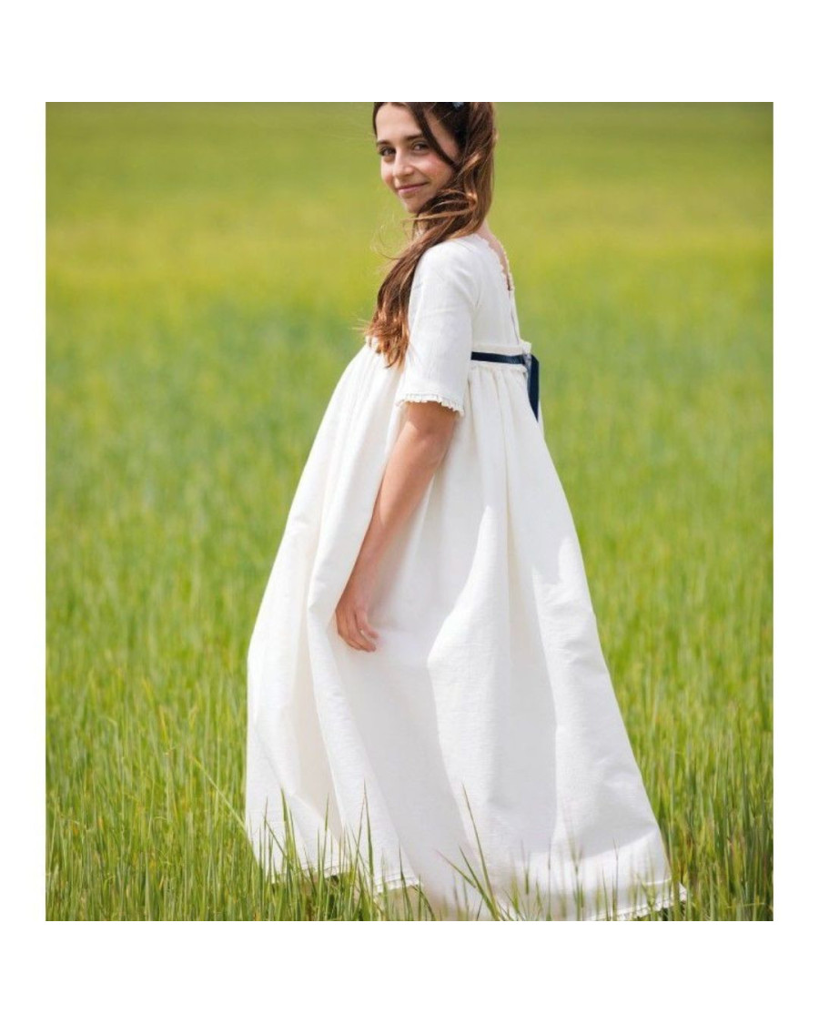 Vestido comunión rustico con fajín marino