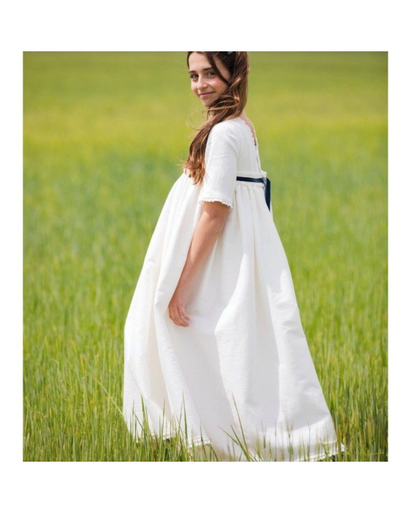 Vestido comunión rustico con fajín marino