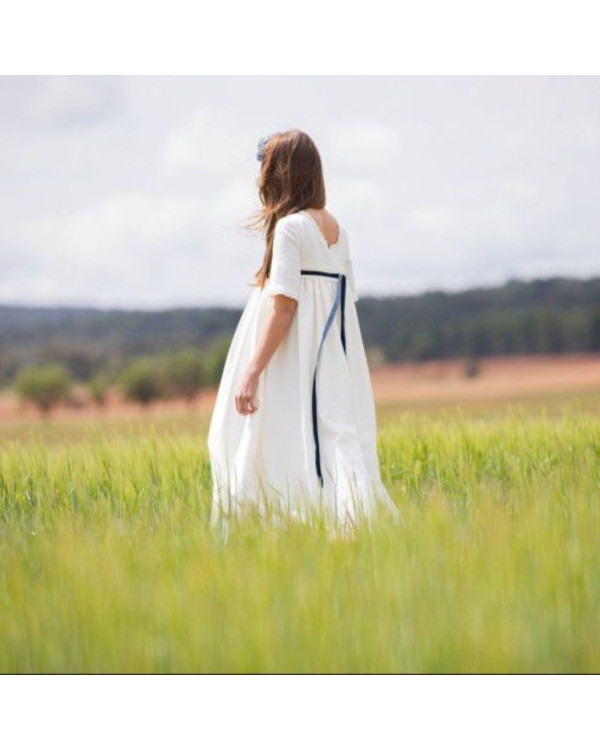 Vestido comunión rustico con fajín marino