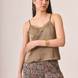 Top lencero satinado khaki