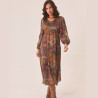 Vestido largo estampado floral con bordado en mangas