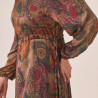 Vestido largo estampado floral con bordado en mangas