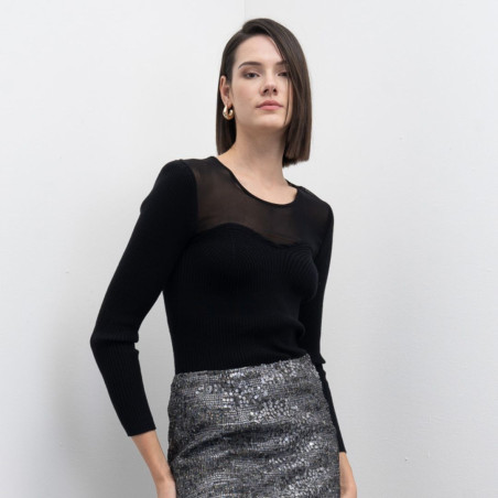 Jersey negro canalé transparencia