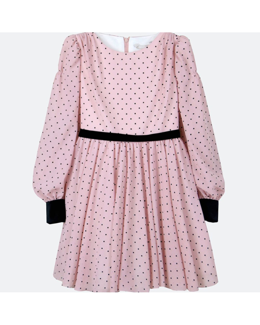 Vestido rosa con topos negros