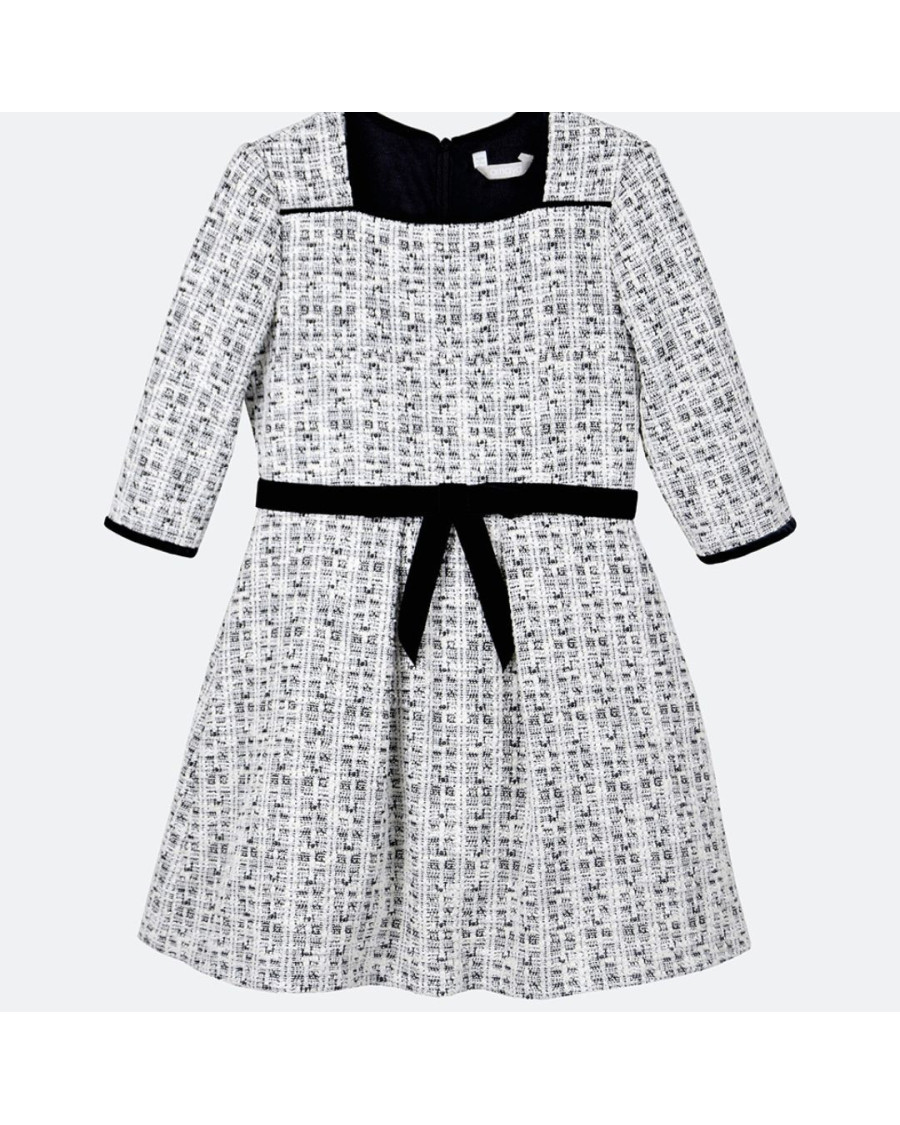 Vestido blanco y negro lazo cintura