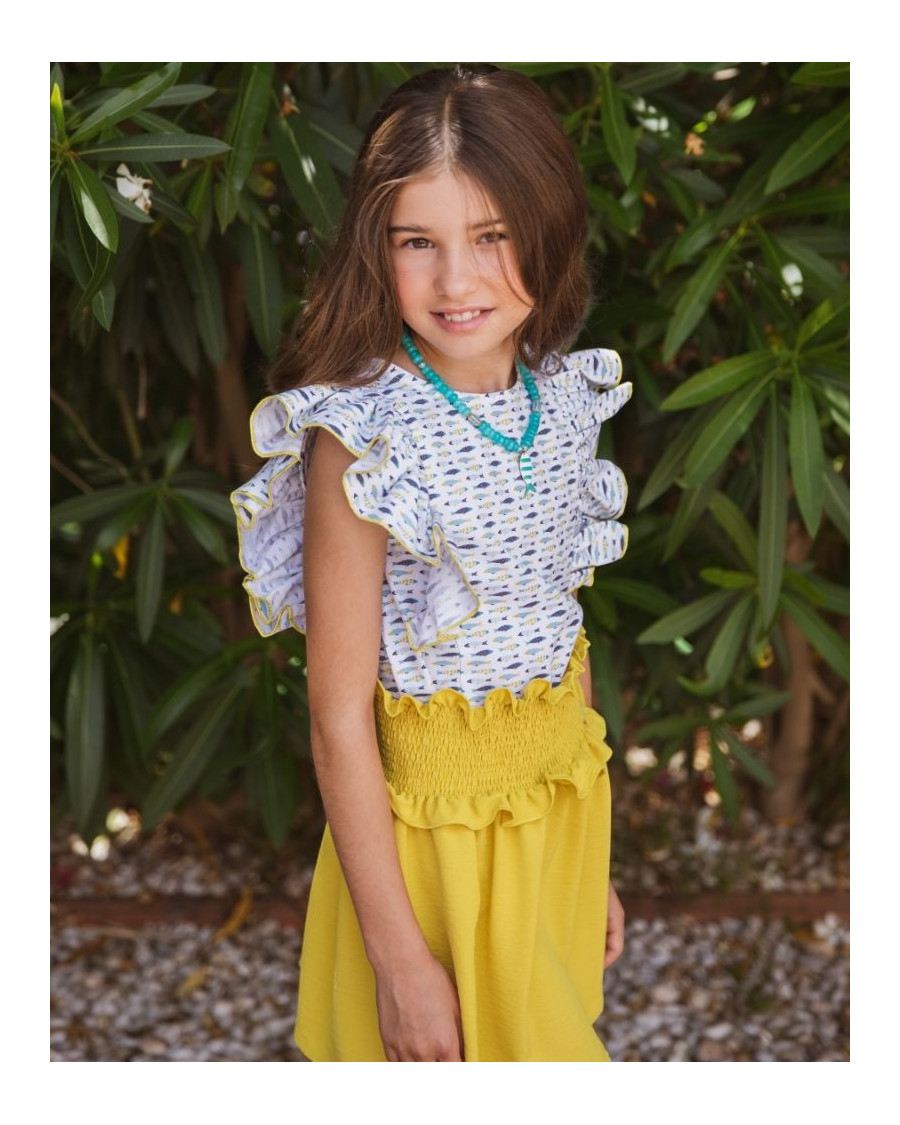 Conjunto blusa y falda pececitos