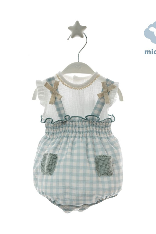 Conjunto blusa bambula y ranita vichy verde empolvado