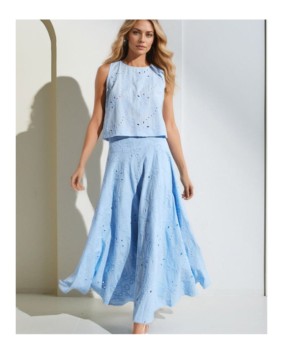 Conjunto top azul y falda