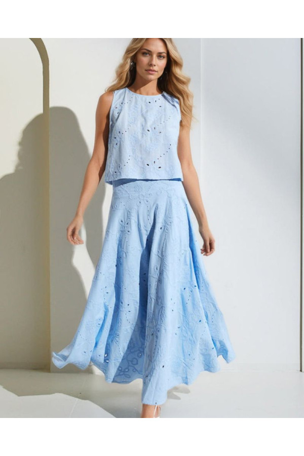 Conjunto top azul y falda