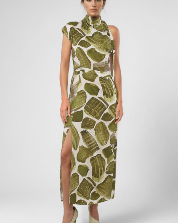 Vestido largo estampado verde