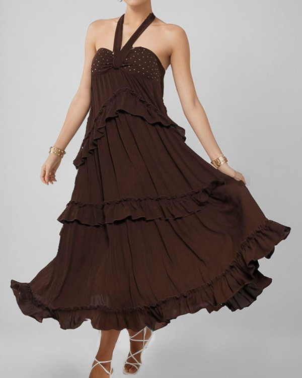 Vestido volantes marrón...