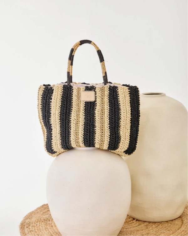 Bolso rafia y rayas lurex
