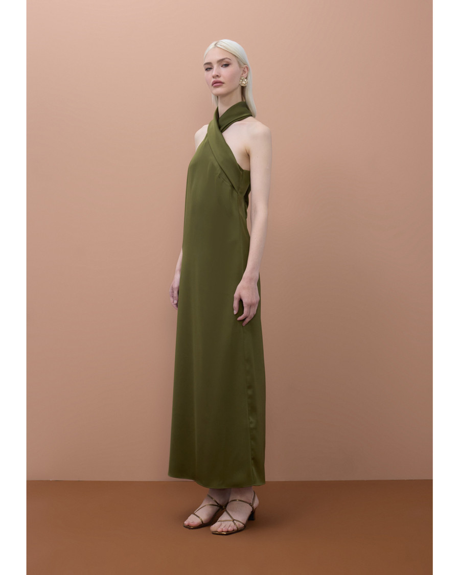 Vestido satinado cuello halter