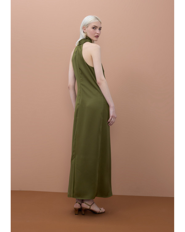 Vestido satinado cuello halter