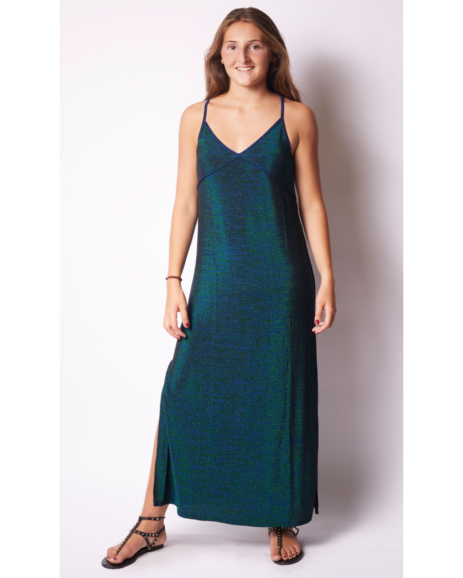 vestido lurex azul
