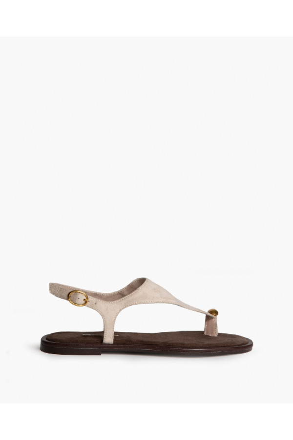 Sandalia plana de dedo color Taupe con anillo