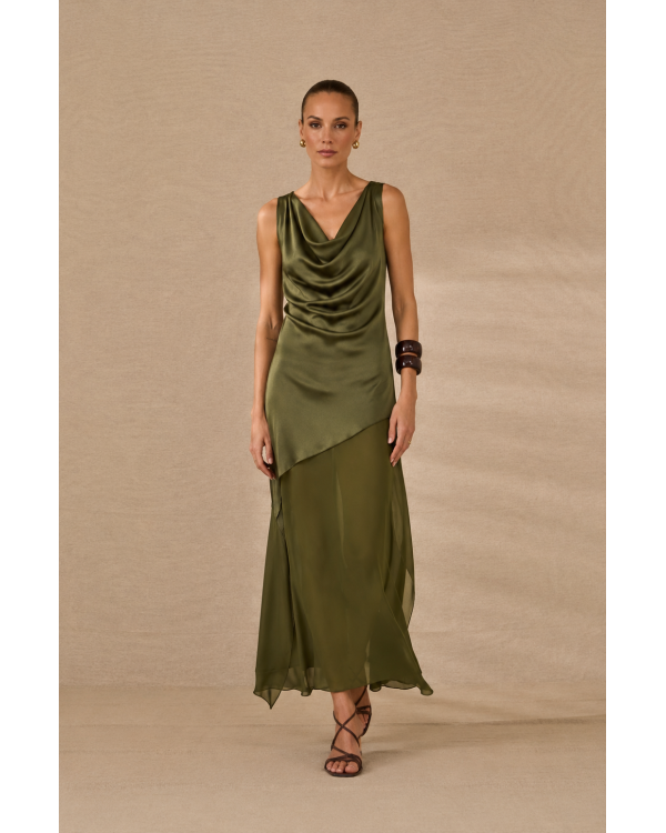 Vestido largo seda verde