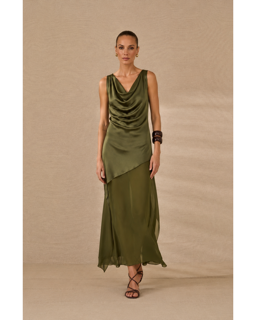 Vestido largo seda verde