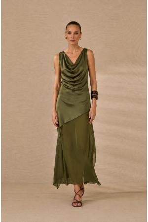 Vestido largo seda verde