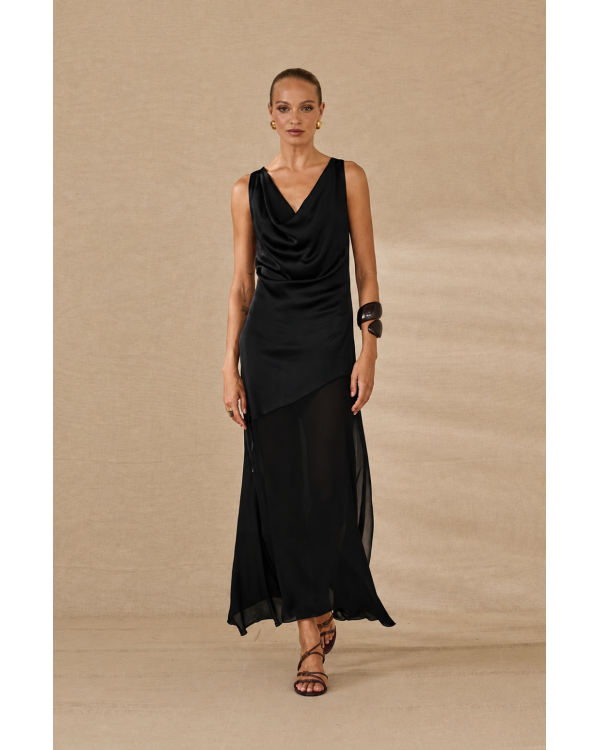 Vestido largo negro seda
