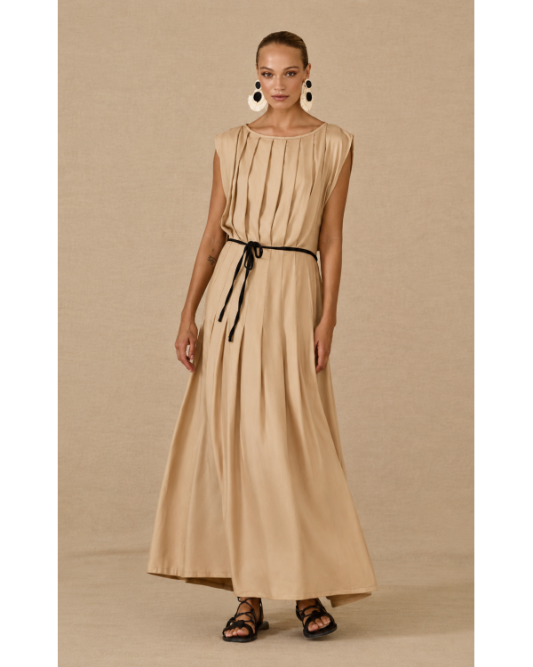 Vestido lino con acabado de...