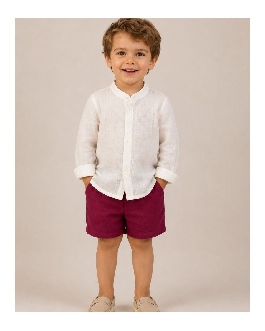 Conjunto niño bermuda burdeos y camisa lino