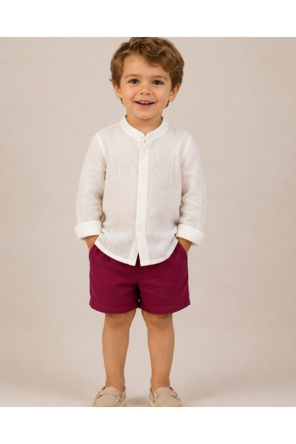 Conjunto niño bermuda burdeos y camisa lino