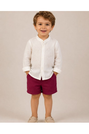 Conjunto niño bermuda burdeos y camisa lino