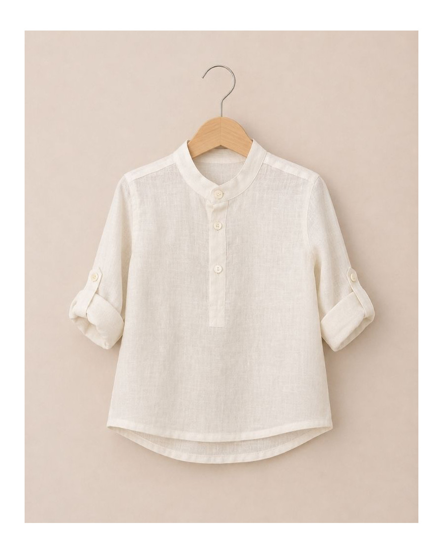 Camisa lino polo cuello mao cruda