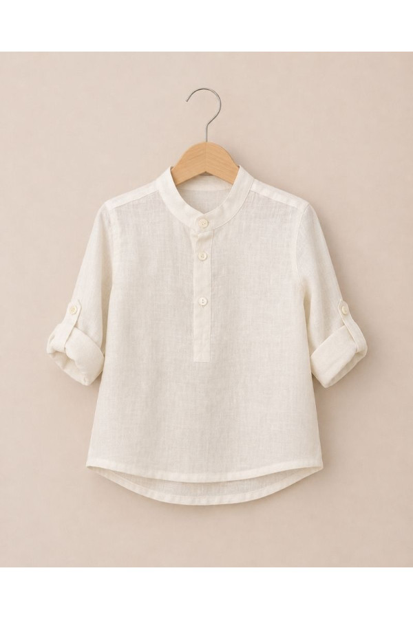 Camisa lino polo cuello mao cruda