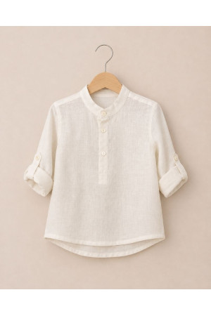 Camisa lino polo cuello mao cruda