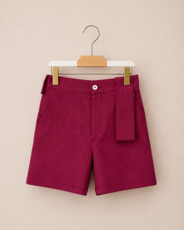 Pantalón corto lino burdeos