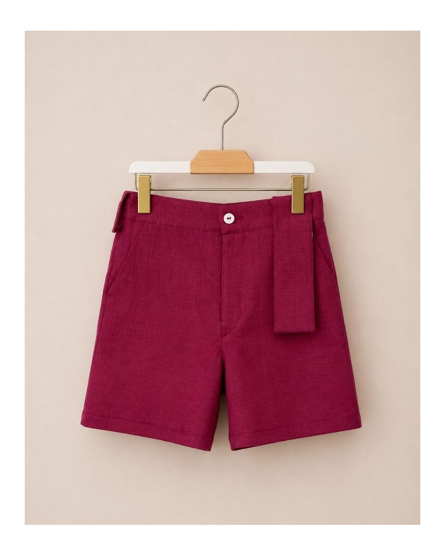 Pantalón corto lino burdeos