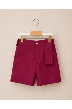 Pantalón corto lino burdeos