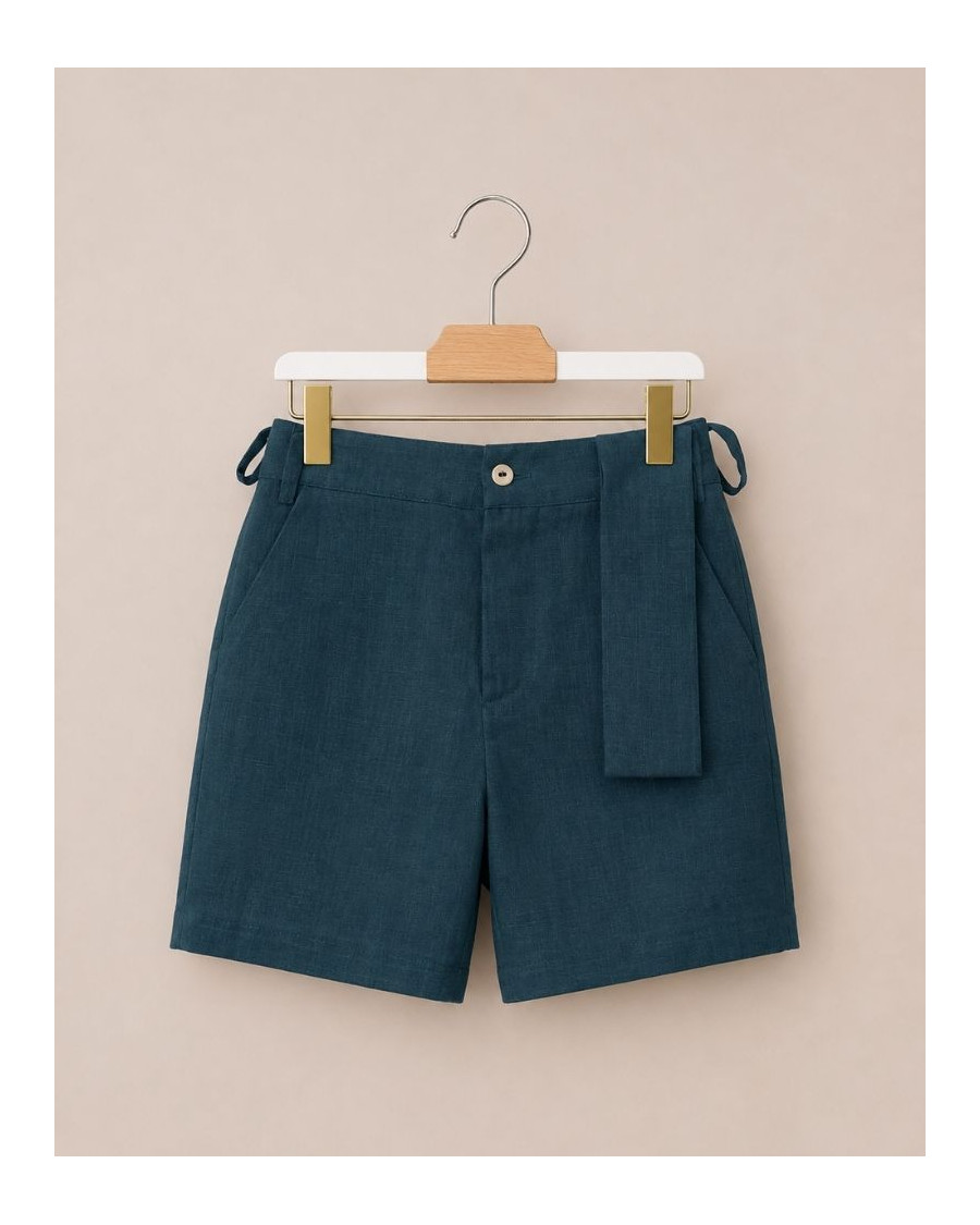 Pantalón corto lino verde olivo con fajín