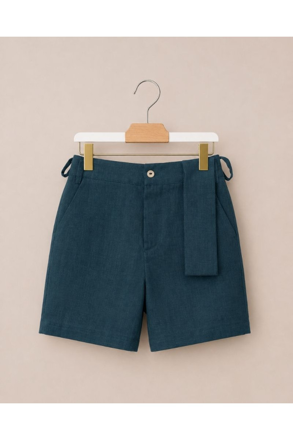 Pantalón corto lino verde olivo con fajín