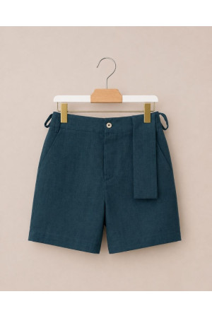 Pantalón corto lino verde olivo con fajín