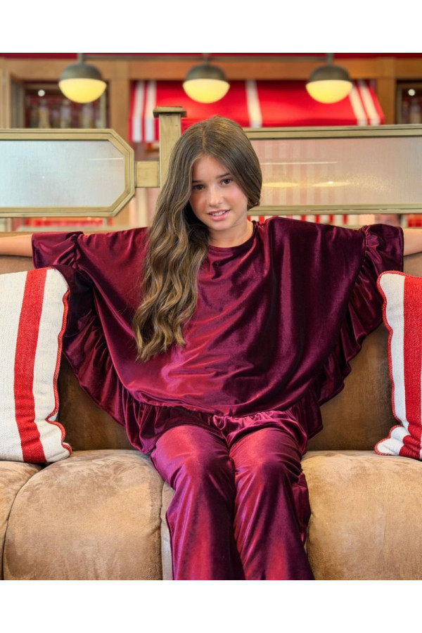 Conjunto de pantalón terciopelo burdeos