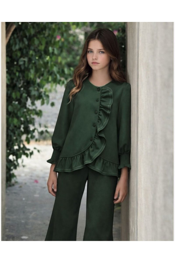 Conjunto pantalón verde volantes