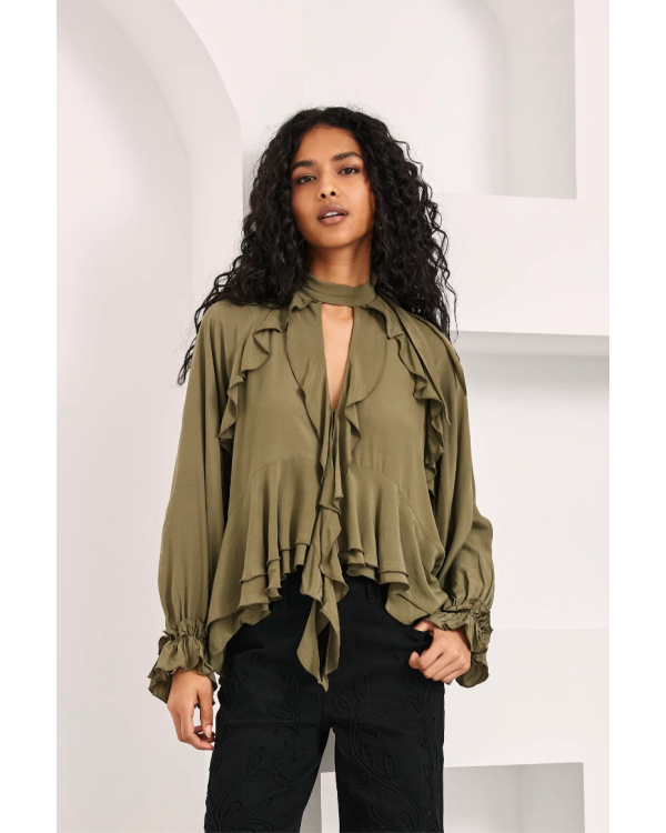 Blusa volantes khaki