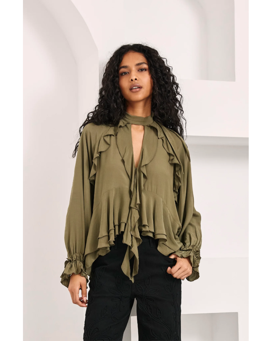 Blusa volantes khaki